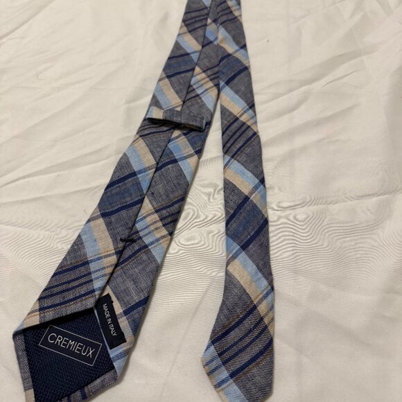 Cremieux NeckTie Blue Plaid 100% Silk Made in Italy - Picture 3 of 3